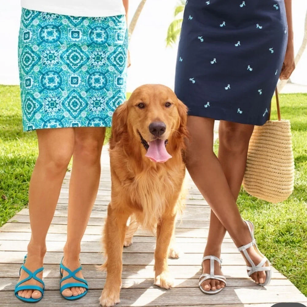 TALBOTS Beachy Blue Floral Canvas Cotton Resort Golf Country Club A-line Skirt